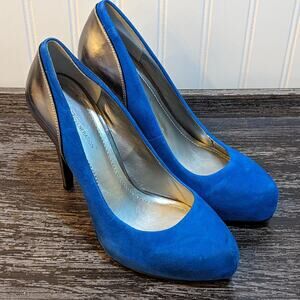 BCBG Women's Blue Suede/Silver Platform Pumps Size 9B